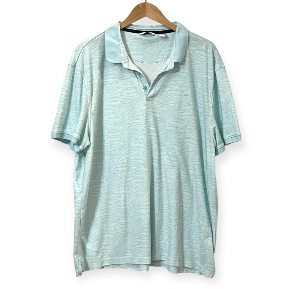 Calvin Klein Polo Shirt Mens XXL Light Blue Short Sleeve Cotton Casual